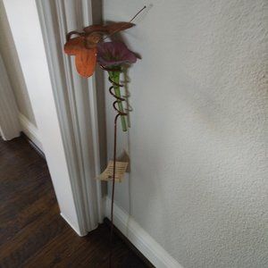 NEW COPPER BUTTERFLY FEEDER WITH PINK GLASS FLOWER